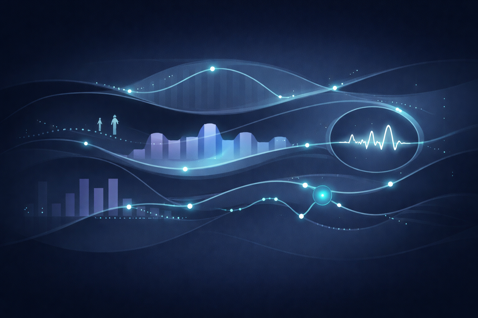 Abstract visualization representing CNS digital endpoint extraction from wearables